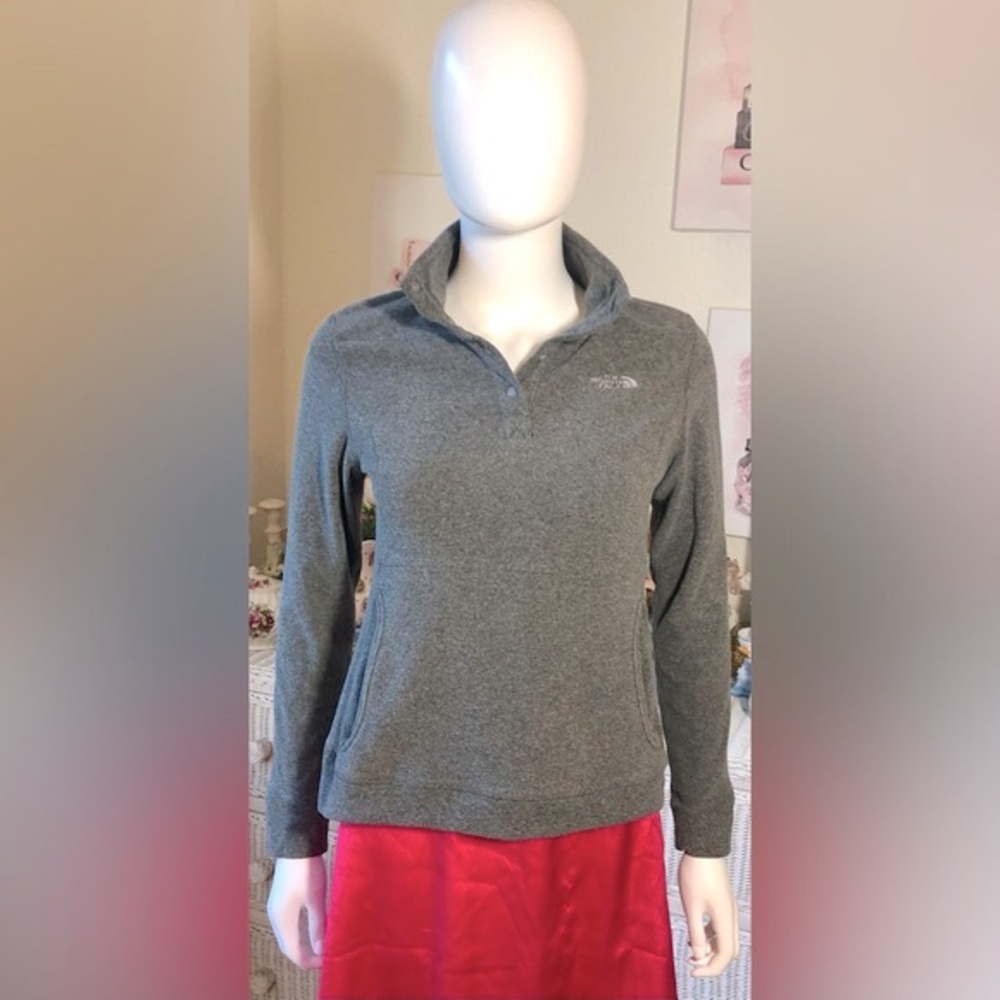 The North Face Polartec Pullover Jacket Fleece Lining Snap Buttons Grey size S